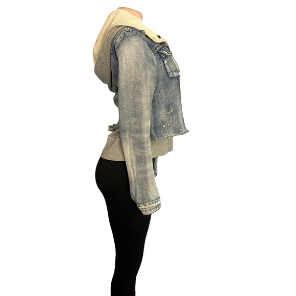 Free People Distress Denim Hooded Sweater Jacket - Picture 7 of 10